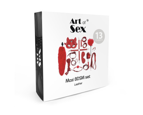 Набір Art of Sex - Maxi BDSM Set Leather, 13 предметів, натуральна шкіра, Чорний