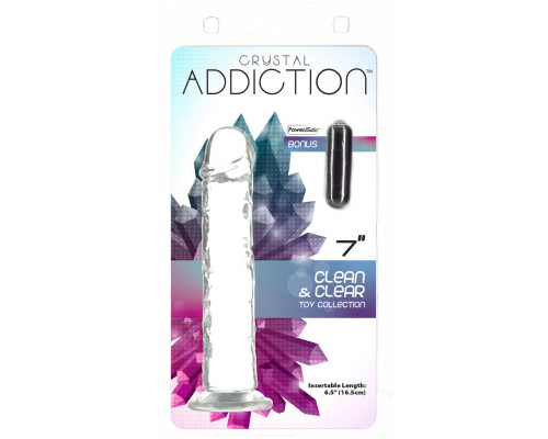 Прозорий фалоімітатор на присосці ADDICTION Vertical Dong 7″, віброкуля у подарунок