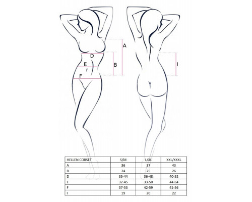 Корсет з пажами HELLEN CORSET black L/XL - Passion, трусики, напівпрозорий