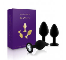 Набір силіконових анальних пробок із кристалом Rianne S: Booty Plug Set Black, діаметр 2,7см, 3,5см,