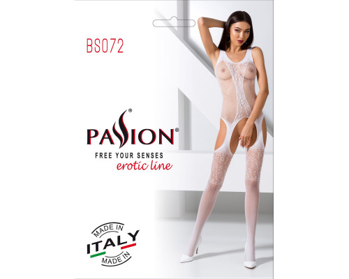 Бодистокинг с имитацией чулок и ажурной вставкой Passion BS072 white