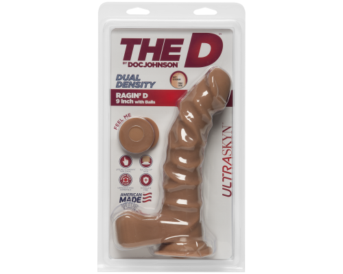 Фалоімітатор Doc Johnson The D - Ragin D - 9 Inch With Balls - ULTRASKYN - Caramel, діаметр 5,1 см