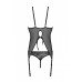 Корсет із пажами, трусики з ажурним декором та відкритим кроком Ursula Corset black S/M — Passion