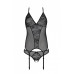 Корсет із пажами, трусики з ажурним декором та відкритим кроком Ursula Corset black S/M — Passion