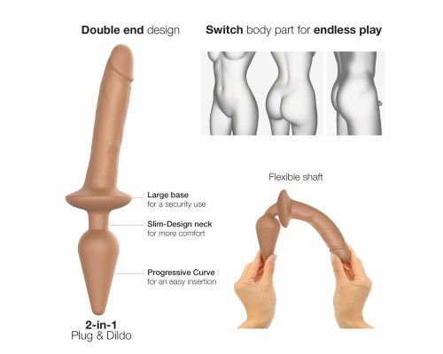 Анальна пробка з дилдо 2в1 Strap-On-Me SWITCH PLUG-IN REALISTIC DILDO Caramel S, діаметр 3,3/2,9 см
