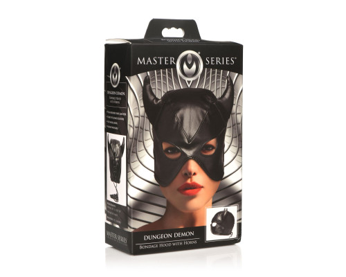 Маска Master Series Dungeon Demon Bondage Mask with Horns - Black