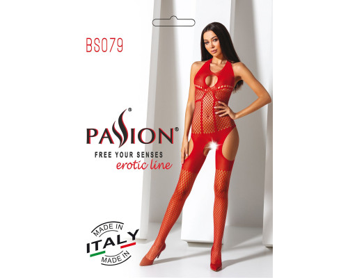 Бодистокинг с имитацией чулок Passion BS079 red