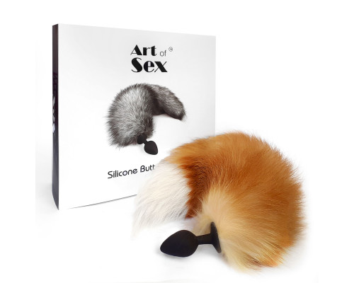 Силіконова анальна пробка з хвостом із натурального хутра Art of Sex size M Foxy fox