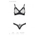 Комплект з екошкіри CELINE BIKINI black XXL/XXXL — Passion: відкритий бра зі стрічками, стрінги