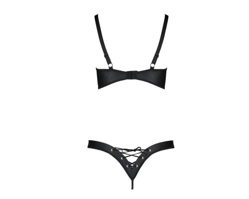 Комплект з екошкіри CELINE BIKINI black XXL/XXXL — Passion: відкритий бра зі стрічками, стрінги