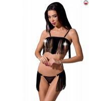 Комплект білизни KASSANDRA SET OpenBra black S/M - Passion Exclusive: ліф з бахроми, трусики-спідниц