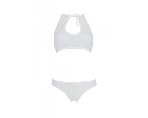 Комплект: бра, трусики з ажурним декором та відкритим кроком Ursula Set white XXL/XXXL — Passion