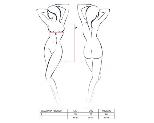 (SALE) Прозорий пеньюар BRASILIANA PEIGNOIR black XXL / XXXL - Passion Exclusive, трусики