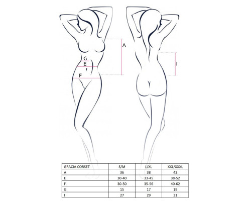 Корсет з пажами GRACIA CORSET black XXL/XXXL - Passion, трусики, напівпрозорий