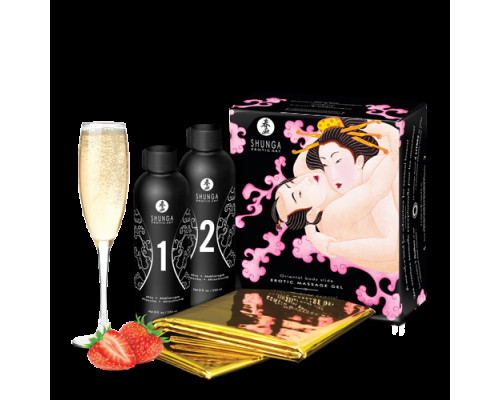 Гель для NURU масажу Shunga Oriental Body-to-Body – Sparkling Strawberry Wine плюс простирадло