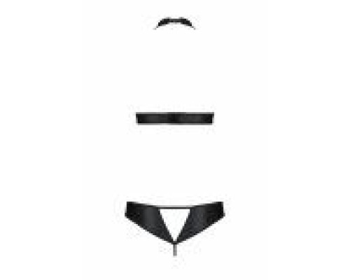 Комплект: відкритий топ та трусики з екошкіри з люверсами Malwia Set with Open Bra black L/XL — Pass
