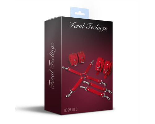 Набор Feral Feelings BDSM Kit 3 Red, наручники, поножи, коннектор