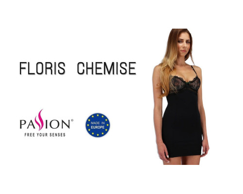 Сорочка приталена з чашечками FLORIS CHEMISE black XXL/XXXL - Passion Exclusive, трусики