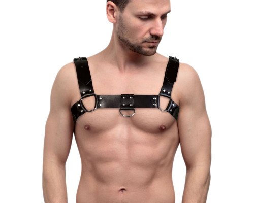 Чоловіча портупея на груди з натуральної шкіри Feral Feelings - Bulldog Harness Black