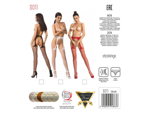 Еротичні колготки-бодістокінг Passion S011 red, імітація панчох у велику сітку та пояса