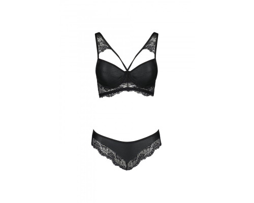 Комплект з еко-шкіри та мережива Loona Set black S/M - Passion, бра і трусики
