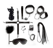 Набір Art of Sex - Spikes BDSM Set Leather, 10 предметів, натуральна шкіра, Чорний