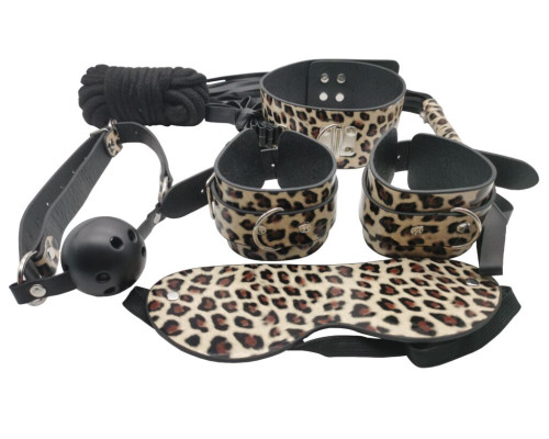 Набір MAI BDSM STARTER KIT Nº 75 Leopard: батіг, кляп, наручники, маска, нашийник, мотузка, затис