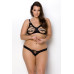 Комплект з екошкіри CELINE BIKINI 4XL/5XL — Passion: відкритий бра зі стрічками, стрінги зі шнурів