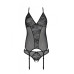 Корсет із пажами, трусики з ажурним декором та відкритим кроком Ursula Corset black XXL/XXXL — Passi