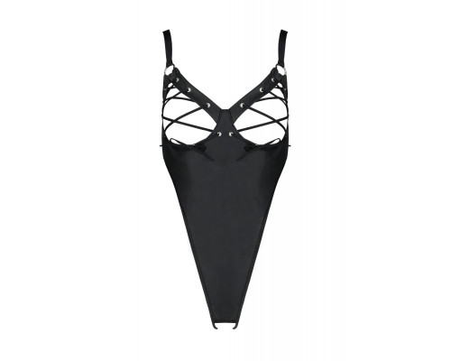 Боді з екошкіри CELINE BODY black 4XL/5XL — Passion: з доступом, відкритий