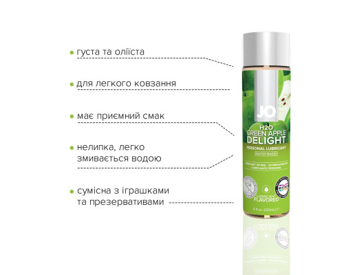 Змазка на водній основі System JO H2O — Green Apple (120 мл) без цукру, рослинний гліцерин