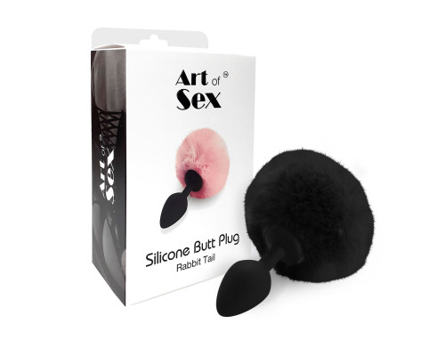 Силіконова анальна пробка М Art of Sex - Silicone Bunny Tails Butt plug, колір Чорний, діаметр 3,5 с