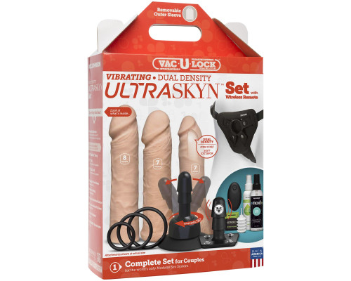 Набір для страпону Doc Johnson Vac-U-Lock VIBRATING Dual Density ULTRASKYN Set (м'ята упаковка)