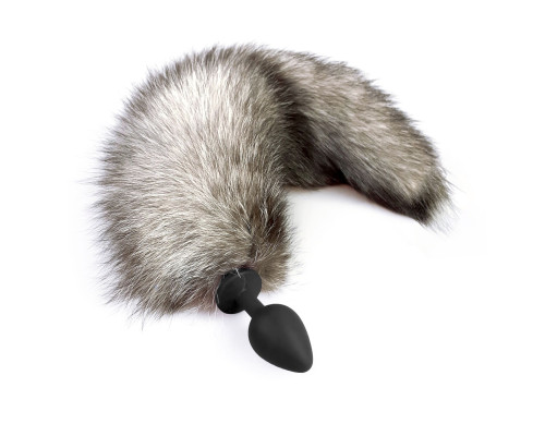 Силіконова анальна пробка з хвостом із натурального хутра Art of Sex size M Artctic fox