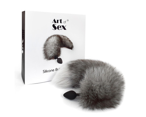Силіконова анальна пробка з хвостом із натурального хутра Art of Sex size M Artctic fox