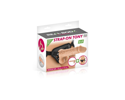 Жіночий страпон-трусики Real Body - Tony: довжина 18 см, діам. 3,5 см, трусики та фалоімітатор
