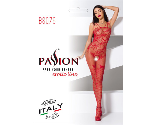 Ажурный бодистокинг с интимными вырезами Passion BS076 red
