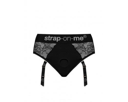 Кружевные трусы для страпона с подвязками для чулок Strap-On-Me DIVA HARNESS - S