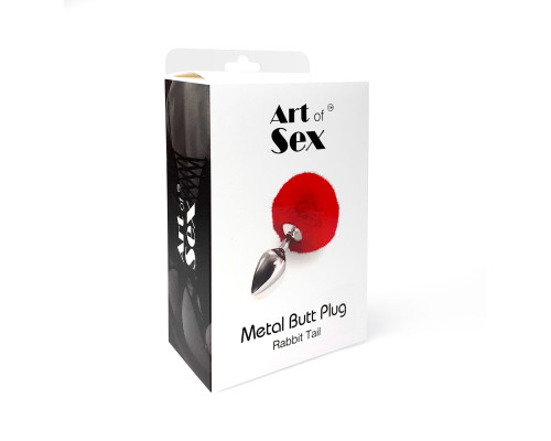 Металевий анальний затор М Art of Sex - Metal Butt plug Rabbit Tail, Червоний