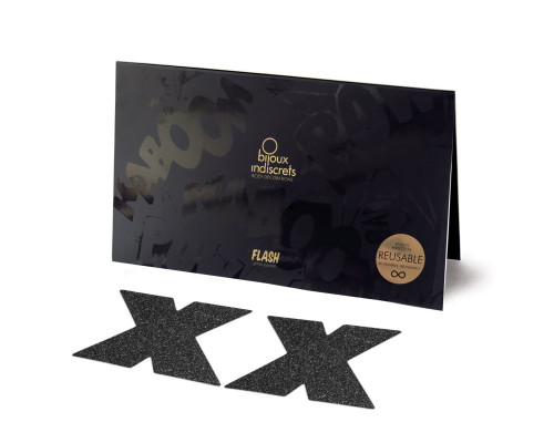 Пестіс - стикини Bijoux Indiscrets - Flash Cross Black, наклейки на соски