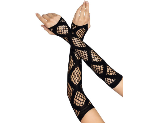 Довгі мітенки Leg Avenue Faux wrap net arm warmers One size Black, велика сітка