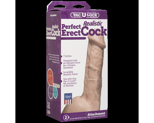 Фалоімітатор Doc Johnson - 7 Inch Perfect Erect Cock, діаметр 3,8см, велика голівка, Vac-U-Lock