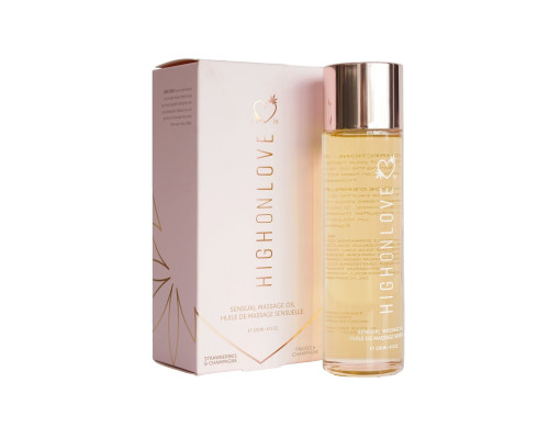 Масажна олія HighOnLove Massage Oil - Strawberry & Champagne (120 мл) з маслом насіння конопель