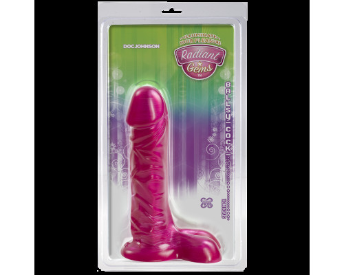 Фалоімітатор Doc Johnson Radiant Gems 7 Inch Ballsy Fuchsia, діаметр 4,3 см, антибактеріальний ПВХ