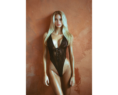 Leg Avenue Floral lace thong teddy OS Black