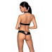 Комплект: відкритий топ та трусики з екошкіри з люверсами Malwia Set with Open Bra black S/M — Passi