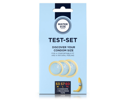 Набор презервативов Mister Size Test-set 53-57-60 с инструкцией по подбору размера презерватива (EN)