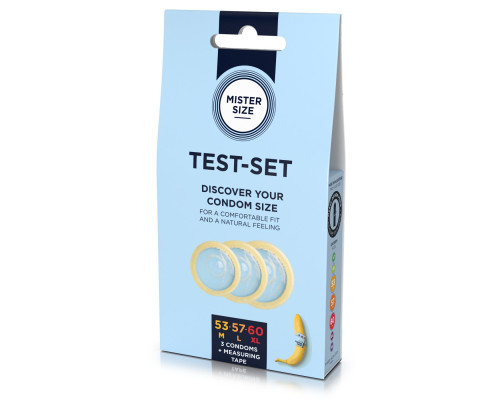 Набор презервативов Mister Size Test-set 53-57-60 с инструкцией по подбору размера презерватива (EN)