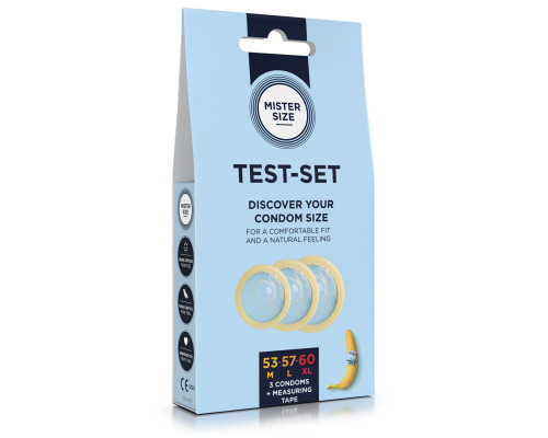 Набор презервативов Mister Size Test-set 53-57-60 с инструкцией по подбору размера презерватива (EN)