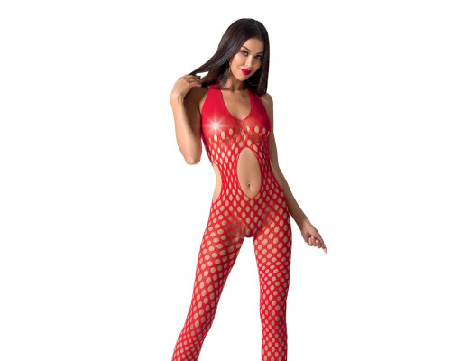 Бодистокинг Passion BS065 red, комбинезон, крупная сетка